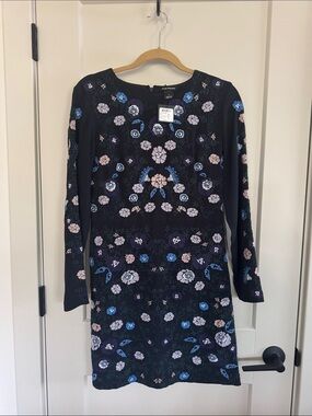 Club Monaco Navy Long-Sleeve Floral Embroidered Dress NWT